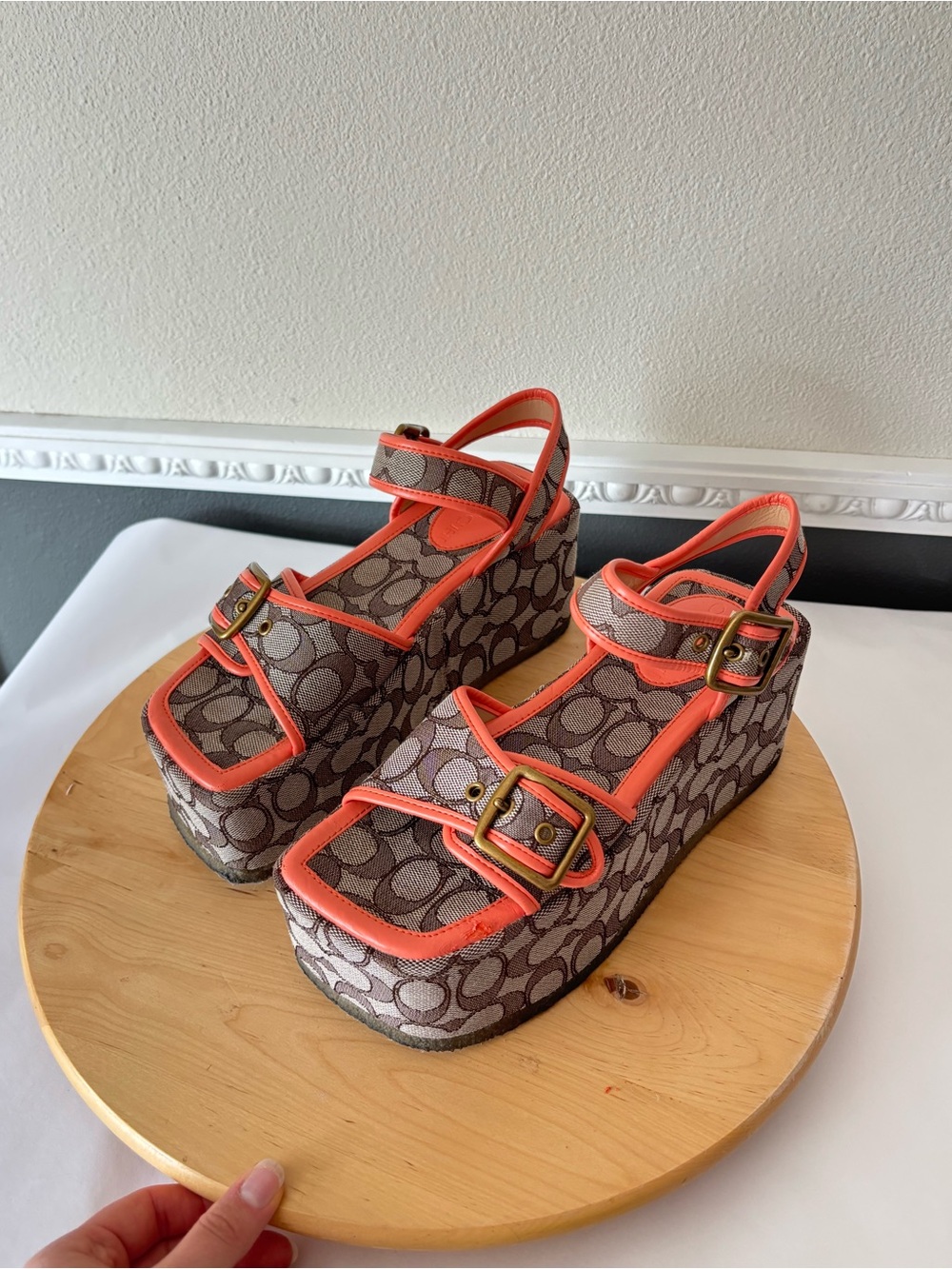 Coach Y2K Naomi Brown Signature Chunky Platform Sandals in Oak Tangerine